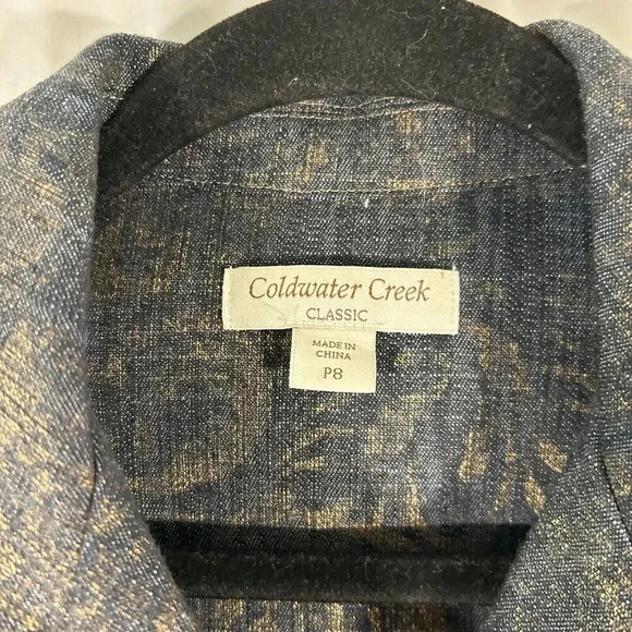 Coldwater Creek Jacket Women's P8 Petite Snap Front Blue Gold Long Sleeve - Picture 5 of 11
